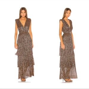Sabina Musayev | Skylar Metallic Formal Gown in Bronze Size XS